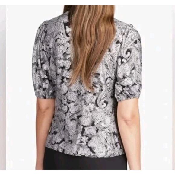 MICHAEL KORS Womens Black Silver Metallic Faux Wrap Top NWT 3X Holiday Festive - Picture 3 of 11